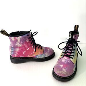 Dr Martens Rainbow Tie Dye Leather Boots Youth Girls Size 4 US, 36 EU Side Zip